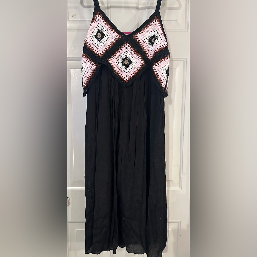 Black Maxi Skirt with Crochet Detail